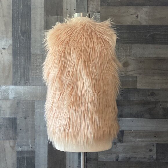 Peach faux fur vest OS funky festival boho hippie cosplay 60's Halloween costume - Picture 7 of 10